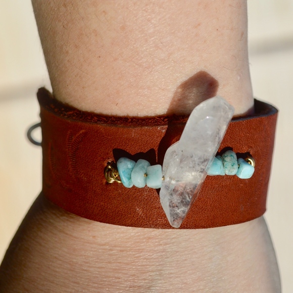 Conceptual Subculture Other - Quartz Amazonite Genuine Leather Cuff Bracelet